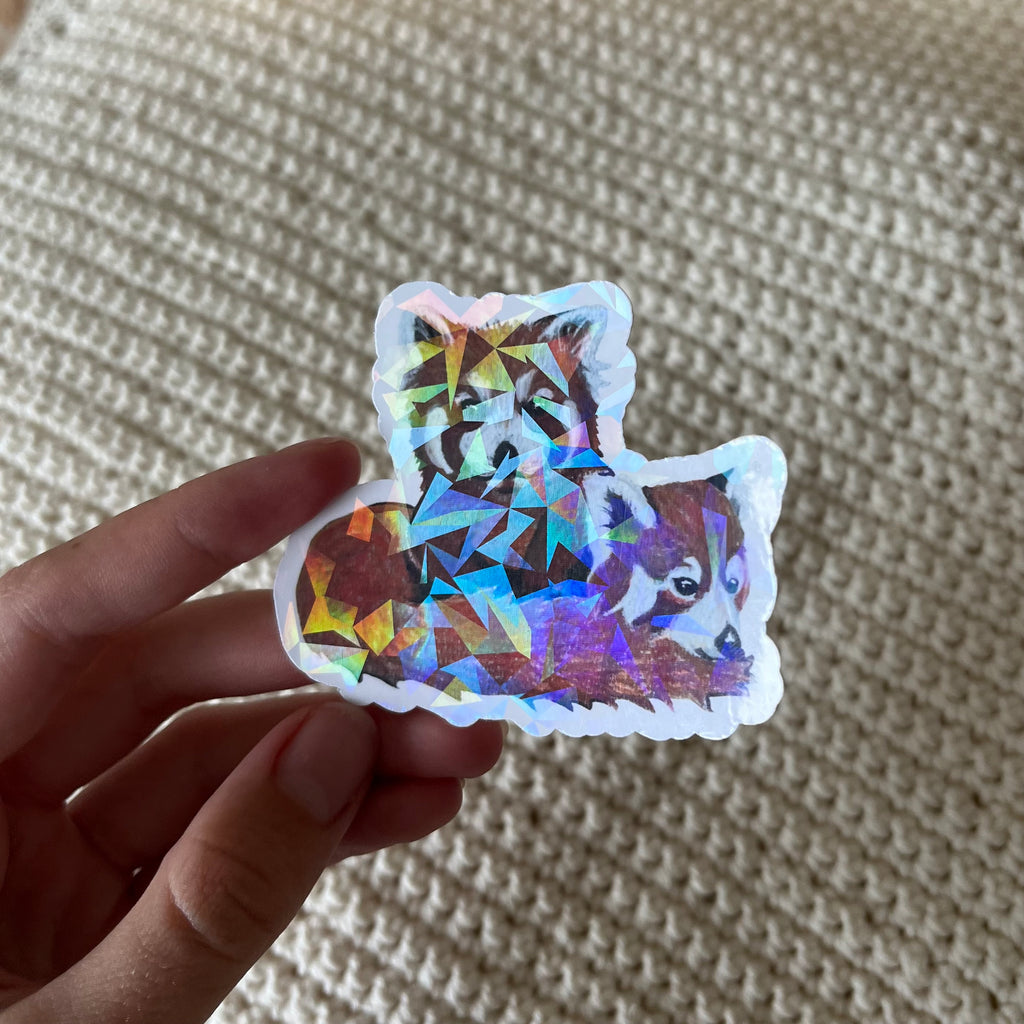 Rode panda glinster sticker